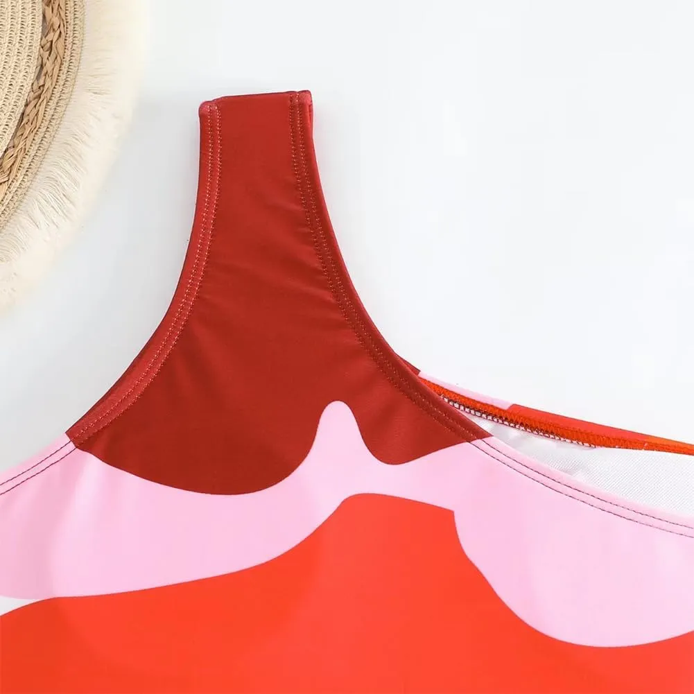 Women One-Piece Swimsuit with Cover up Sarong Wrap Skirt 2PCS Floral Bathing Suits Summer Holiday Beachwear
