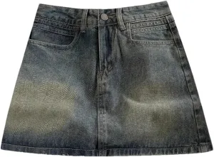 Women Retro High Wiast Denim Short Skirt Fashion Solid Color Sexy Tight A Word Bag Hip Skirts