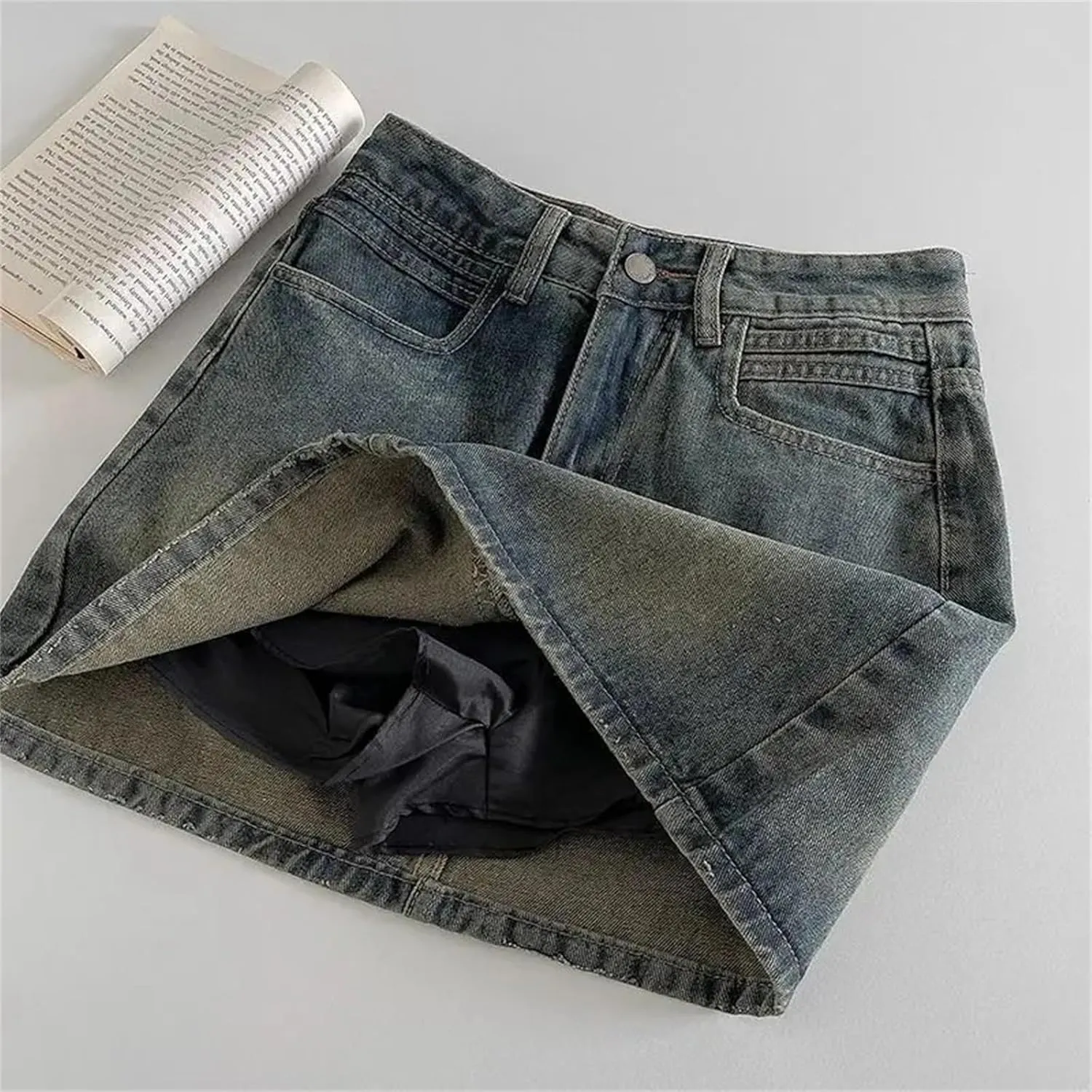Women Retro High Wiast Denim Short Skirt Fashion Solid Color Sexy Tight A Word Bag Hip Skirts