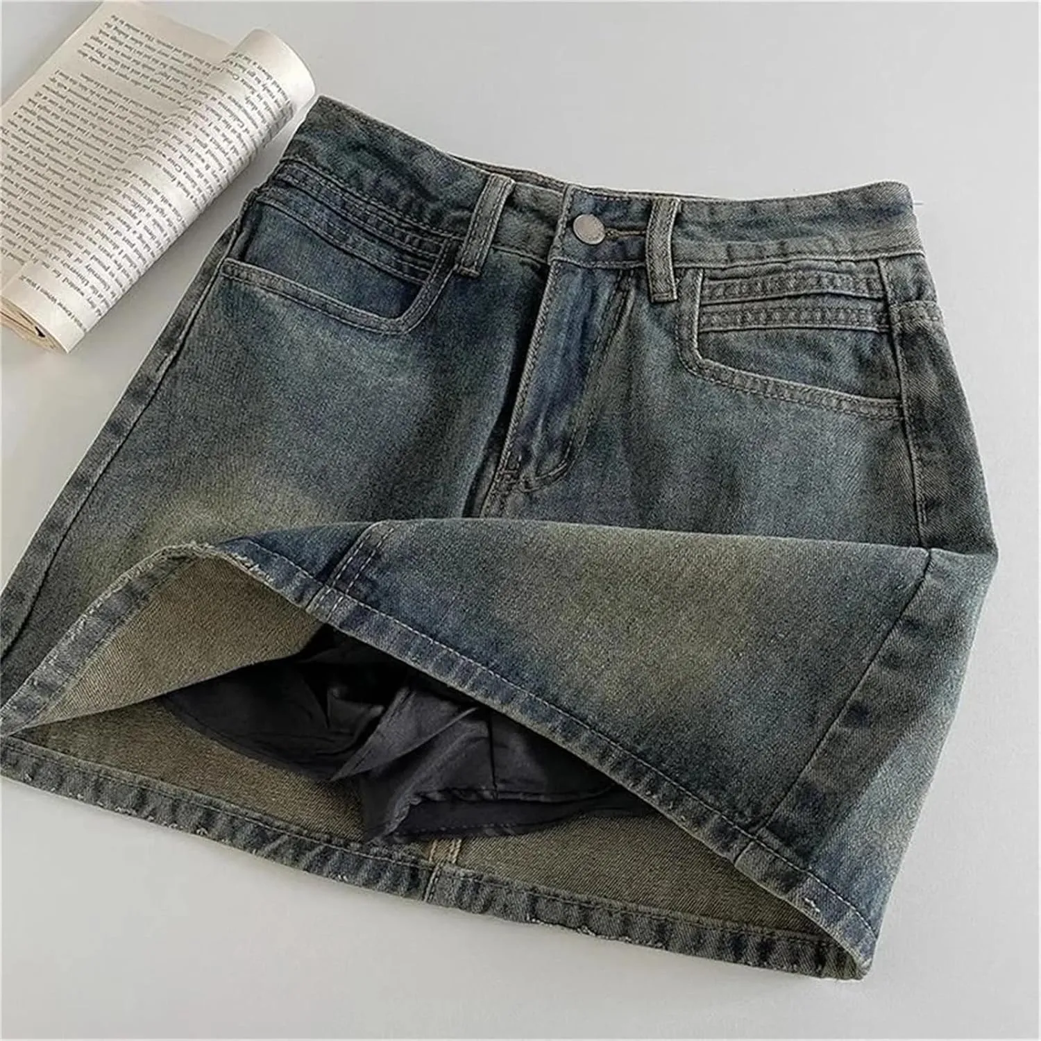 Women Retro High Wiast Denim Short Skirt Fashion Solid Color Sexy Tight A Word Bag Hip Skirts