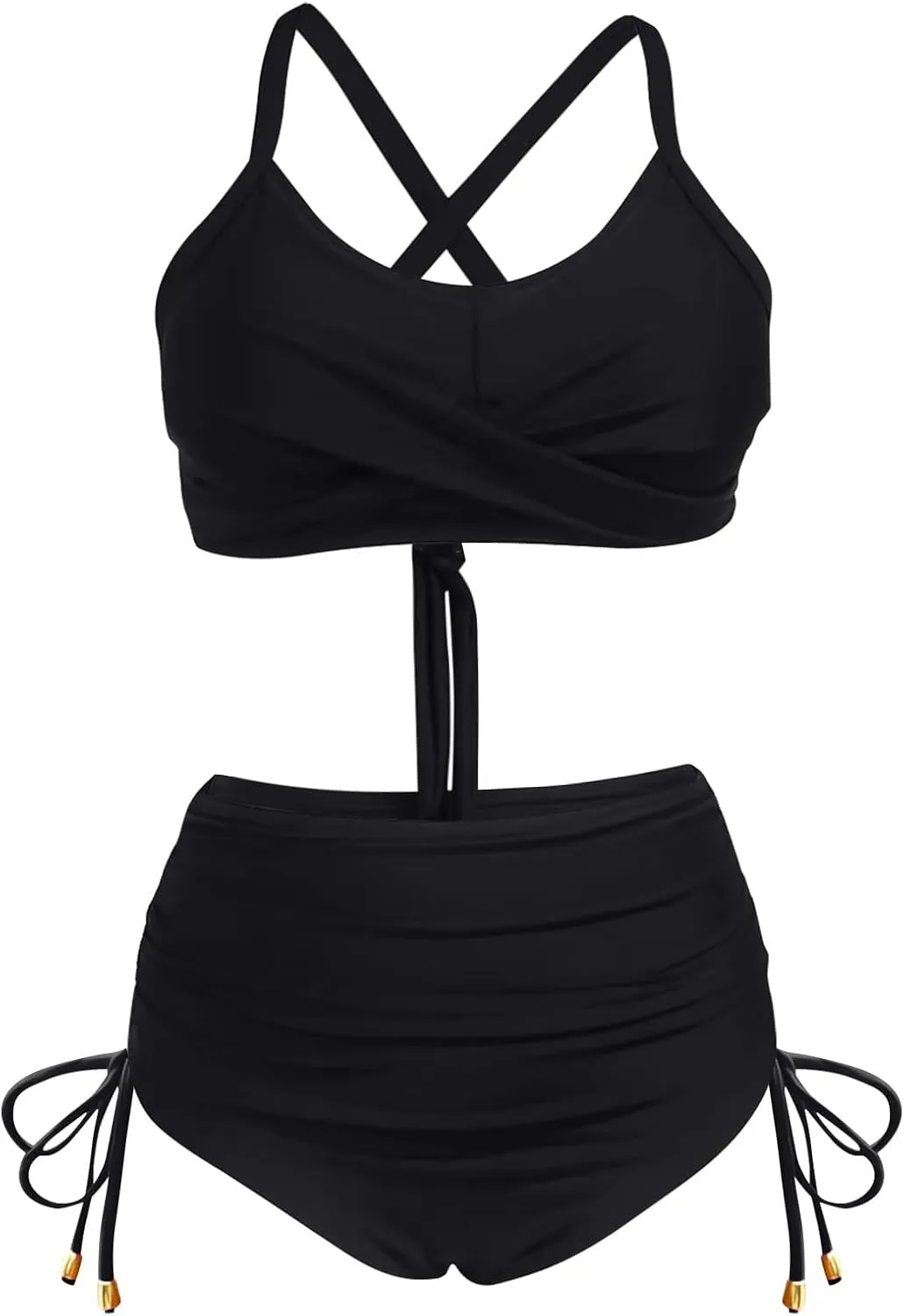 Women Solid Twist Front Two Piece Bikini Swimsuit Beach Wrap Push Up Bikini Set Tummy Control Plus Size Bathing Suit