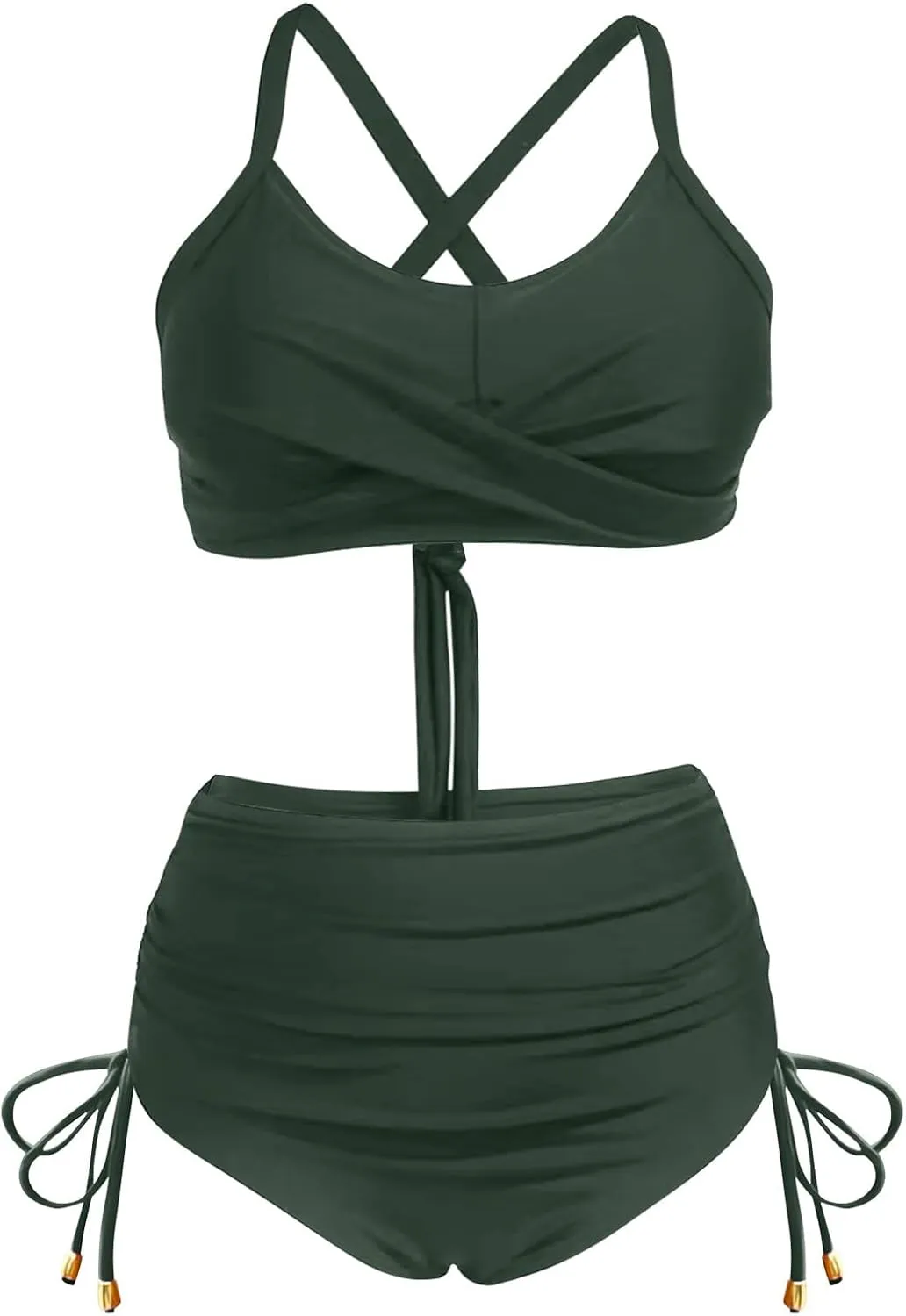 Women Solid Twist Front Two Piece Bikini Swimsuit Beach Wrap Push Up Bikini Set Tummy Control Plus Size Bathing Suit