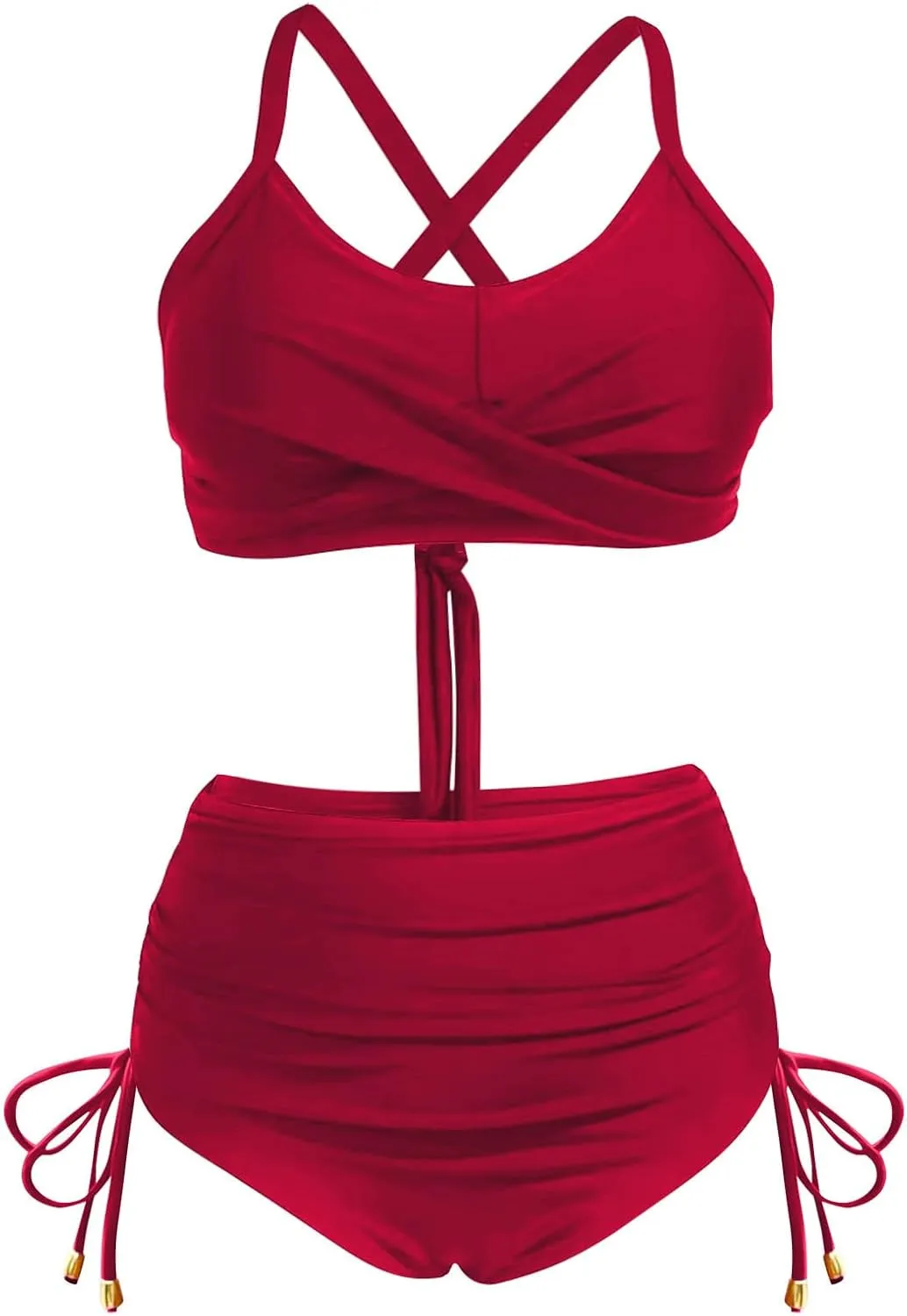 Women Solid Twist Front Two Piece Bikini Swimsuit Beach Wrap Push Up Bikini Set Tummy Control Plus Size Bathing Suit