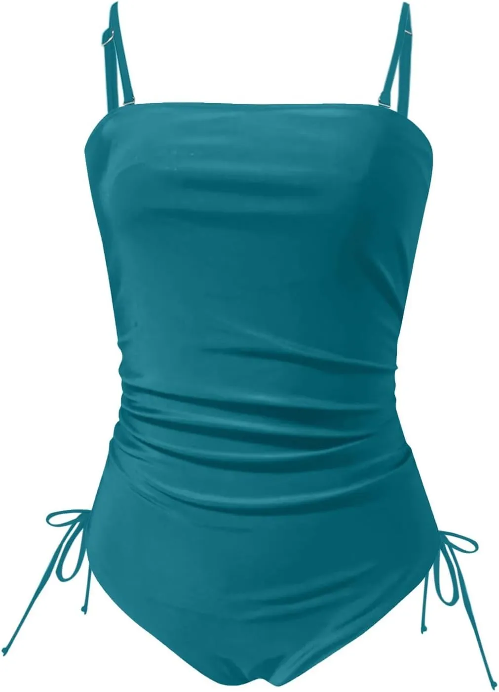 Women Strapless One Piece Swimsuit Tummy Control Ruched Bathing Suit Square Neck Backless Push Up Swimwear