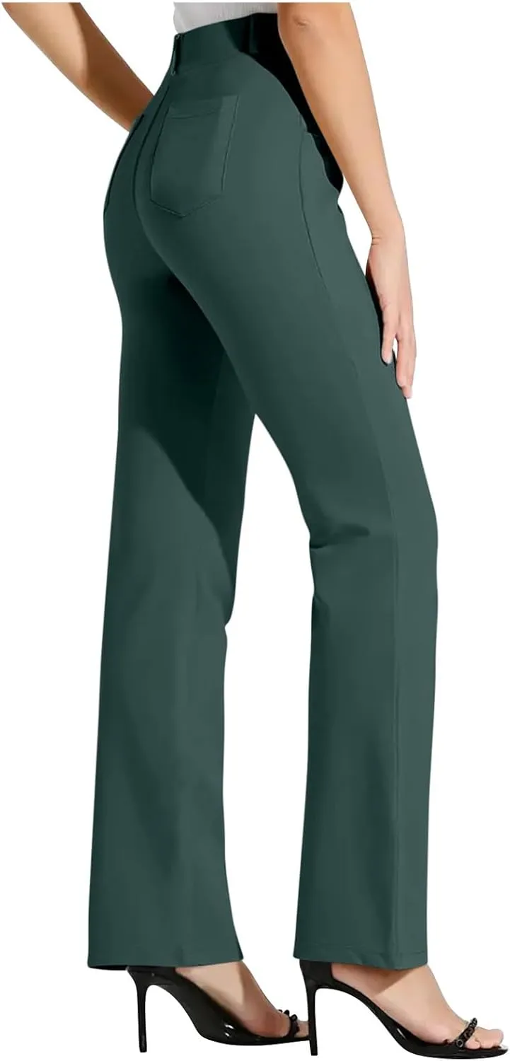 Women Suit Pants Fashion Solid High Waist Dress Trouser Work Office Straight Leg Business Casual Pants with Pocket