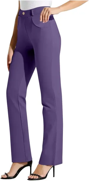 Women Suit Pants Fashion Solid High Waist Dress Trouser Work Office Straight Leg Business Casual Pants with Pocket