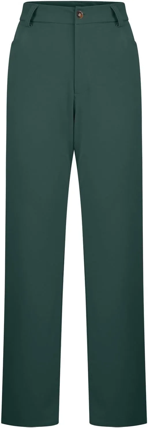 Women Suit Pants Fashion Solid High Waist Dress Trouser Work Office Straight Leg Business Casual Pants with Pocket