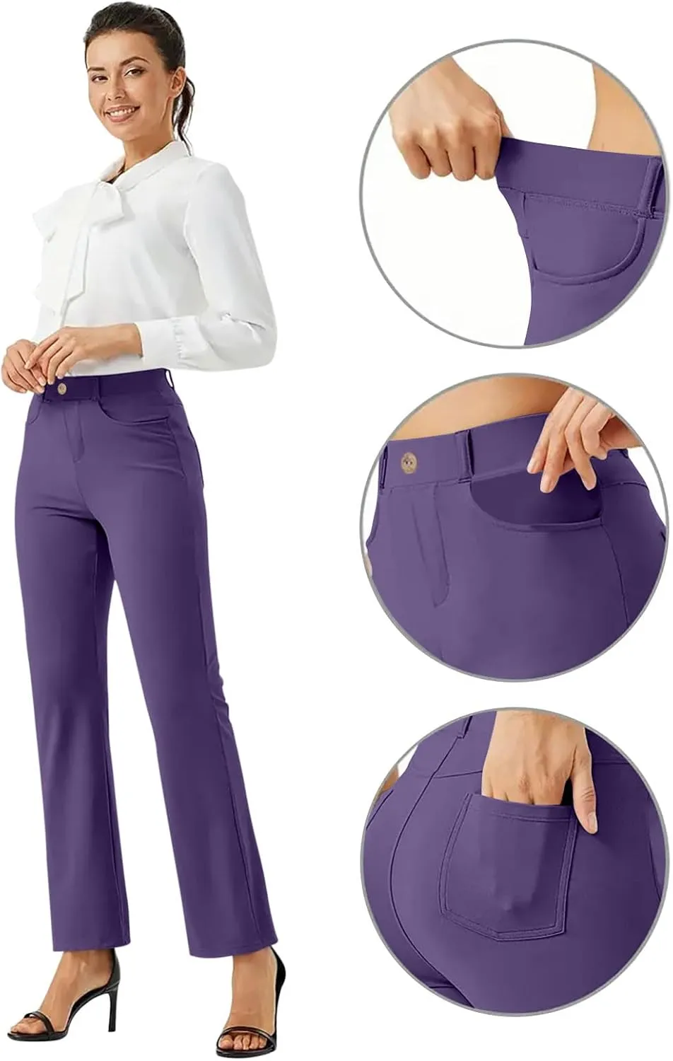 Women Suit Pants Fashion Solid High Waist Dress Trouser Work Office Straight Leg Business Casual Pants with Pocket