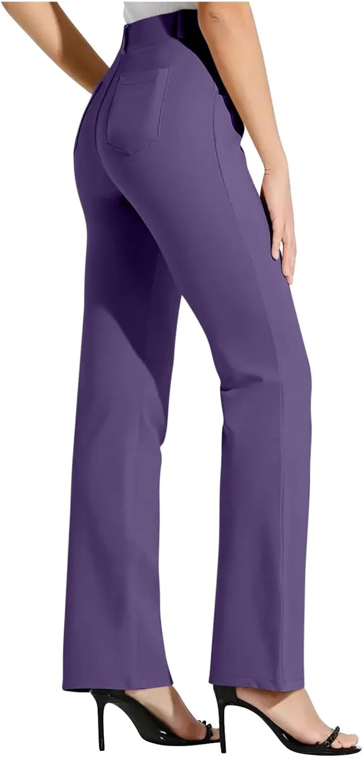 Women Suit Pants Fashion Solid High Waist Dress Trouser Work Office Straight Leg Business Casual Pants with Pocket