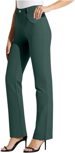 Women Suit Pants Fashion Solid High Waist Dress Trouser Work Office Straight Leg Business Casual Pants with Pocket