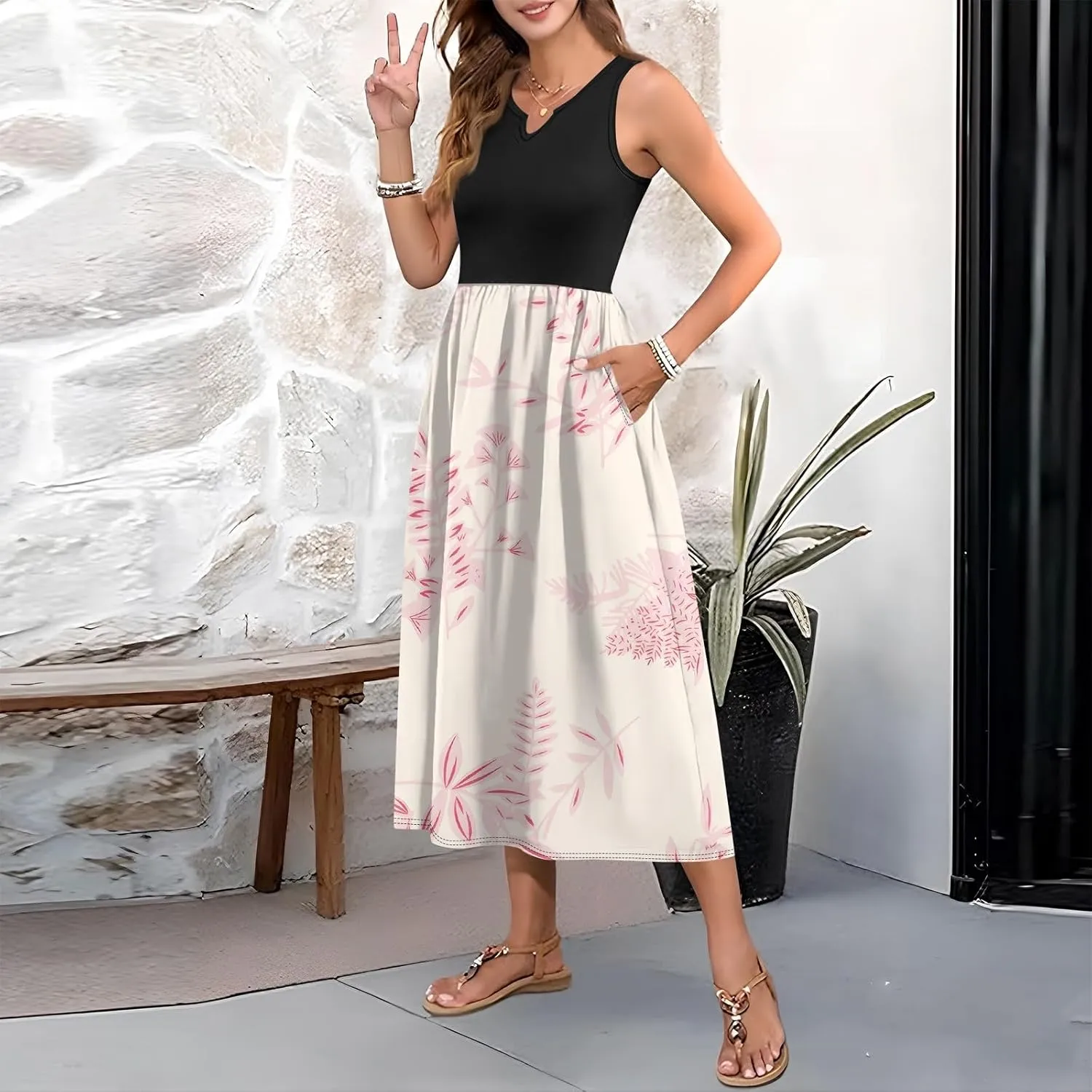 Women Summer Dresses 2025 Casual Sleeveless Beach Vacation Maxi Dresses Cute Floral Long Dress Wedding Guest Dress