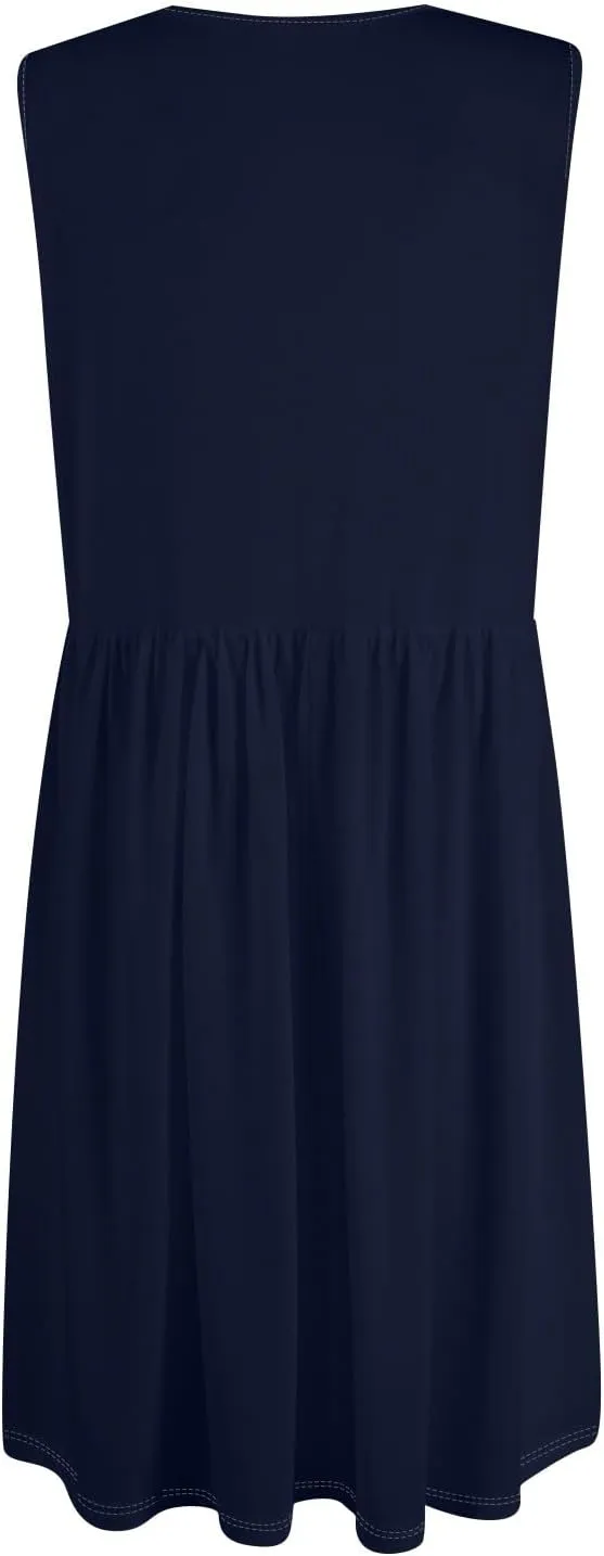 Women Summer Dresses,Fashion V-Neck Button Sleeveless Sundress Boho Floral Knee Length Empire Waist Dress with Pocket