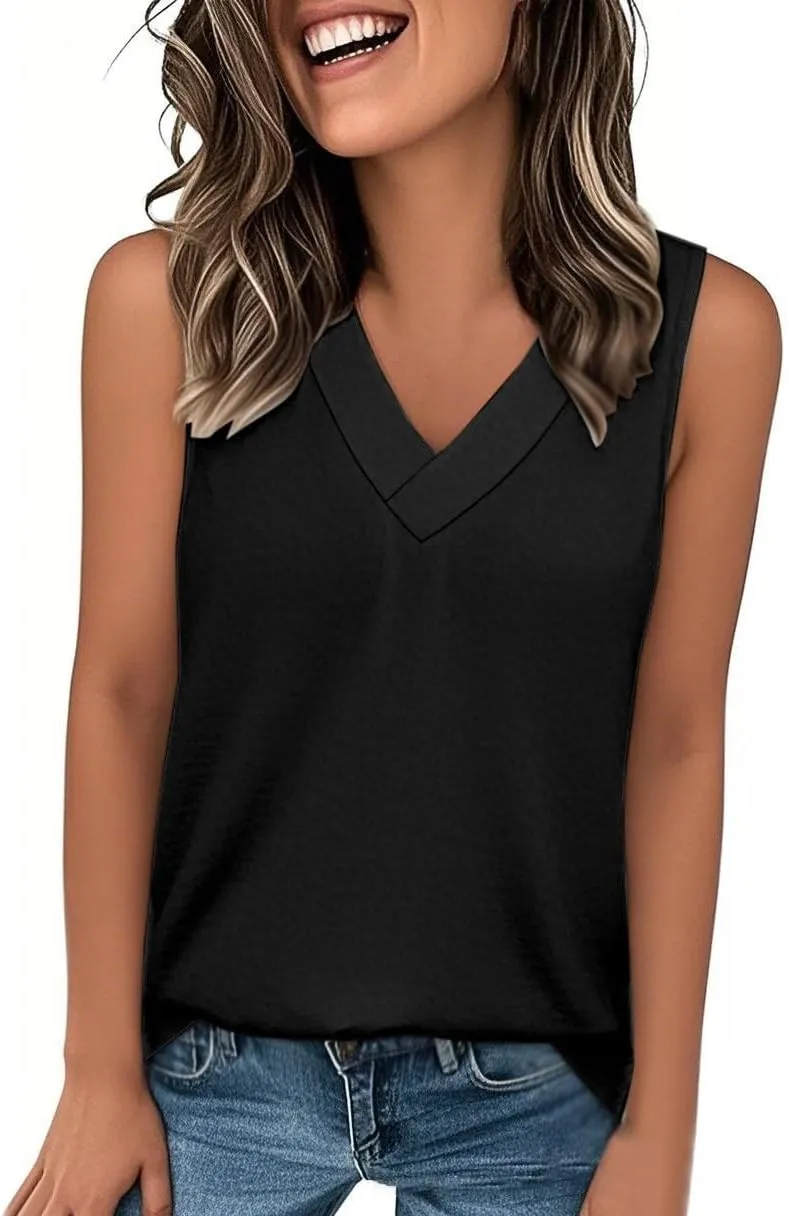 Women Tank Tops 2025 Flowy Basic T Shirt Dressy Sleeveless V Neck Summer Loose Fit Tank Top Tees