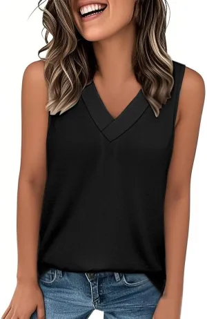 Women Tank Tops 2025 Flowy Basic T Shirt Dressy Sleeveless V Neck Summer Loose Fit Tank Top Tees