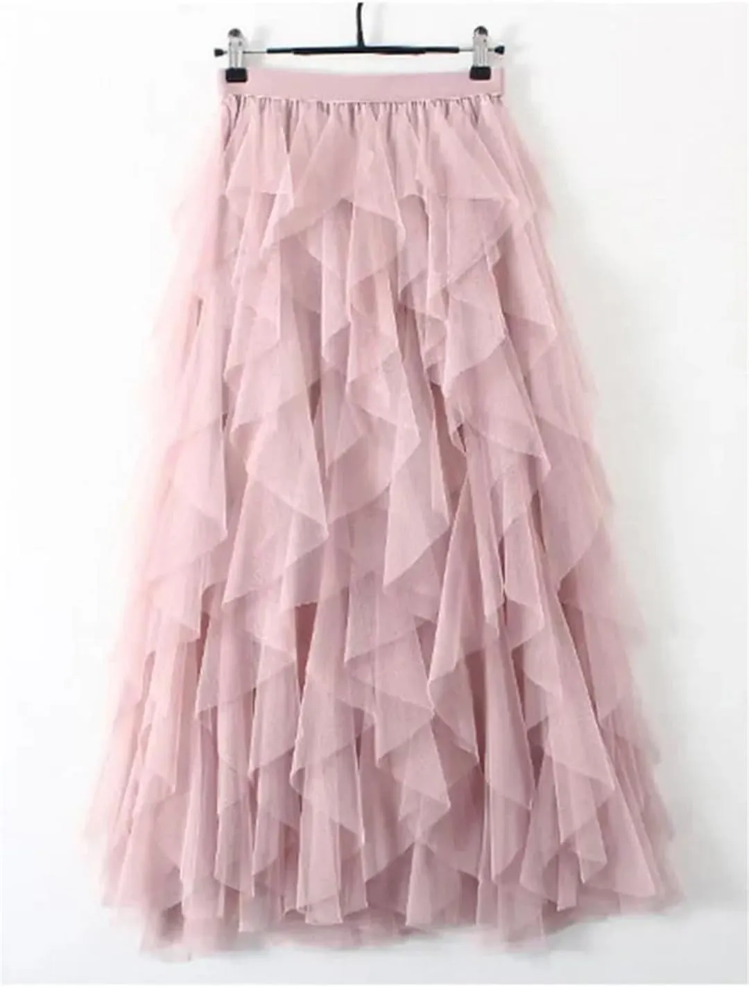 Women Tulle Maxi Skirt Fashion Korean High Waist Pleated Skirt Mesh Lady