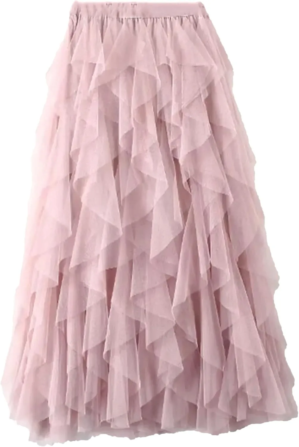 Women Tulle Maxi Skirt Fashion Korean High Waist Pleated Skirt Mesh Lady