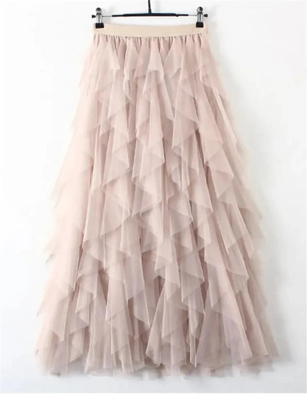 Women Tulle Maxi Skirt Fashion Korean High Waist Pleated Skirt Mesh Lady