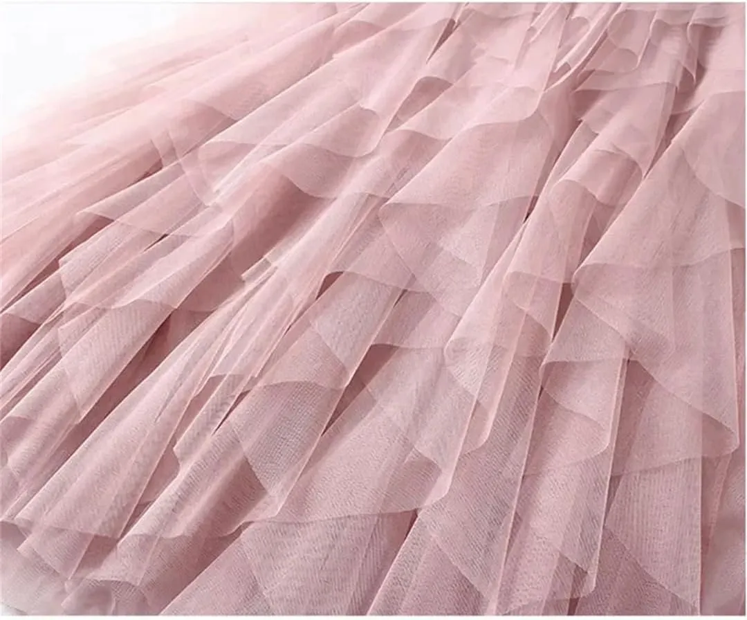 Women Tulle Maxi Skirt Fashion Korean High Waist Pleated Skirt Mesh Lady