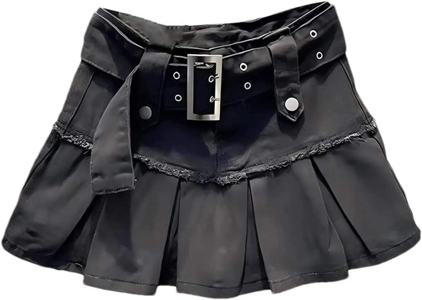 Women Vintage High Waist Mini Denim Skirt Black Pleated Summer A Line Jeans Short Skirts with Belt