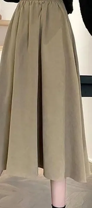 Women Vintage High Waist Pleated Skirt Korean Style Casual A Line Long Skirts