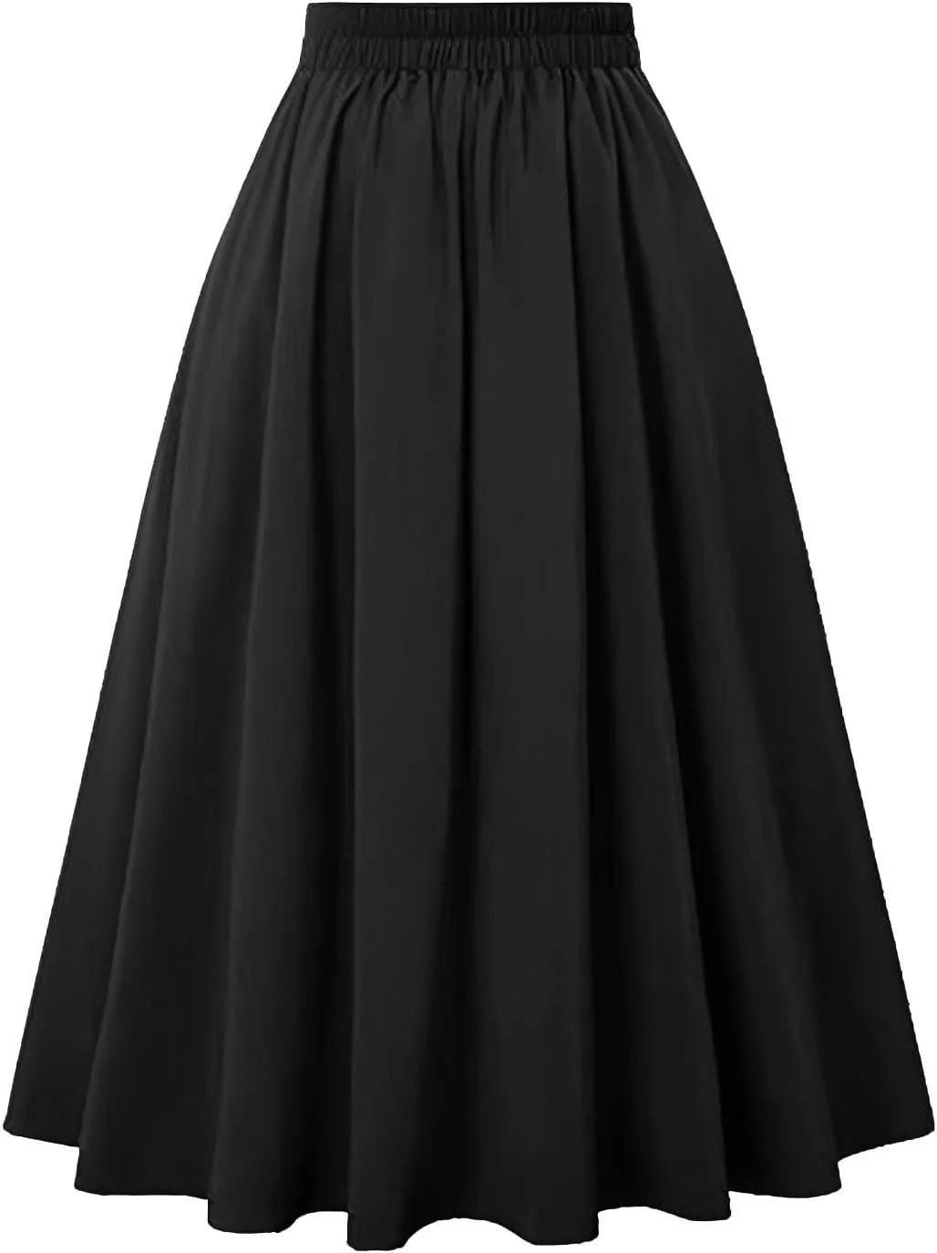 Women Vintage Skirt High Waist Pleated Skirt Midi A-Line Skirt Button Casual Knee Length Flared Skirts