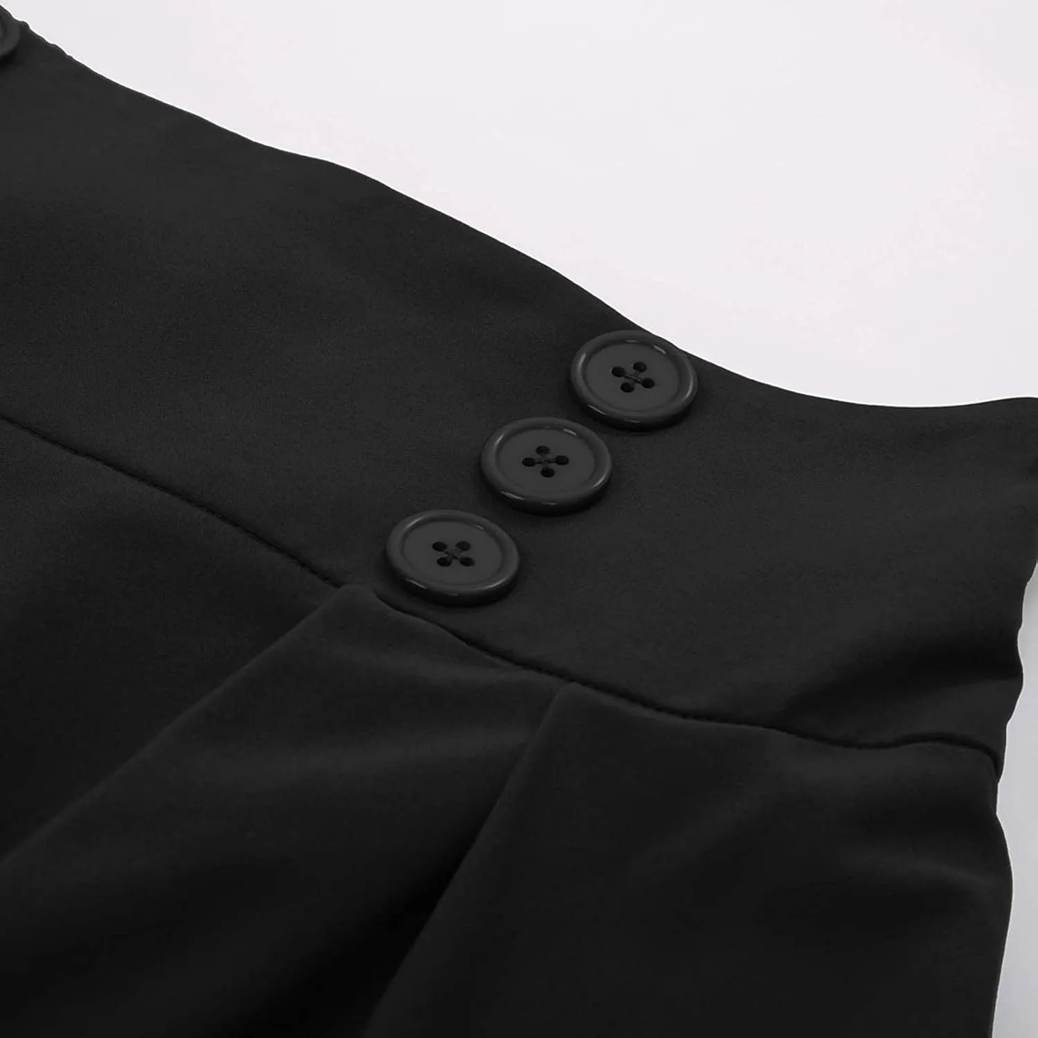 Women Vintage Skirt High Waist Pleated Skirt Midi A-Line Skirt Button Casual Knee Length Flared Skirts