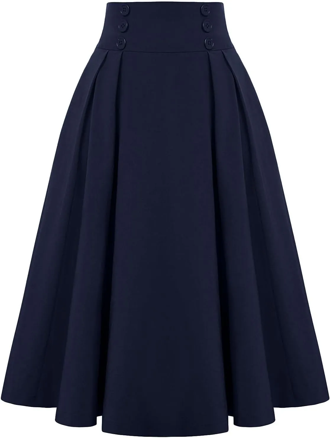 Women Vintage Skirt High Waist Pleated Skirt Midi A-Line Skirt Elegant Flowy Button Details Casual Formal Skirt