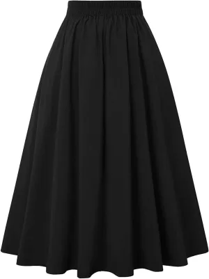 Women Vintage Skirt High Waist Pleated Skirt Midi A-Line Skirts 2025 Fashion Flared Long Skirts Daily Wear