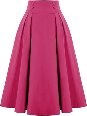 Women Vintage Skirt High Waist Pleated Skirt Midi A-Line Skirts 2025 Fashion Flared Long Skirts Daily Wear