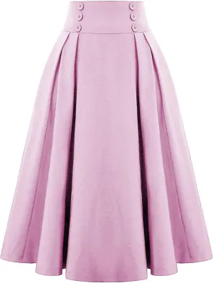 Women Vintage Skirt High Waist Pleated Skirt Midi A-Line Skirts 2025 Fashion Flared Long Skirts Daily Wear