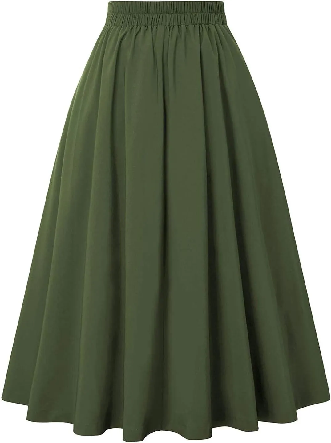 Women Vintage Skirt High Waist Pleated Skirt Midi A-Line Skirts 2025 Fashion Flared Long Skirts Daily Wear