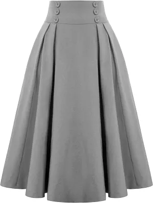 Women Vintage Skirt High Waist Pleated Skirt Midi A-Line Skirts 2025 Fashion Flared Long Skirts Daily Wear