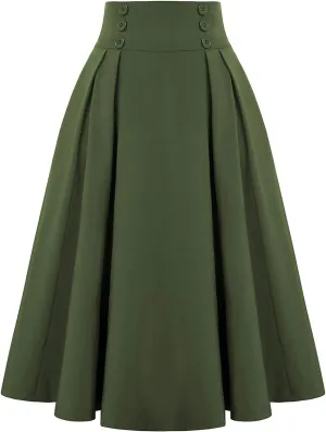 Women Vintage Skirt High Waist Pleated Skirt Midi A-Line Skirts 2025 Fashion Flared Long Skirts Daily Wear