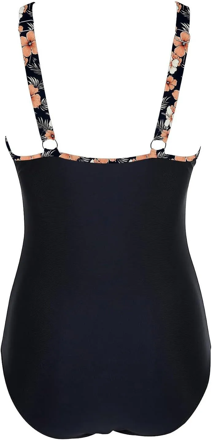 Women Vintage Swimwear Floral Printed Tummy Control One Piece Swimsuit Ruched High Waisted Bathing Suits 2025 Summer