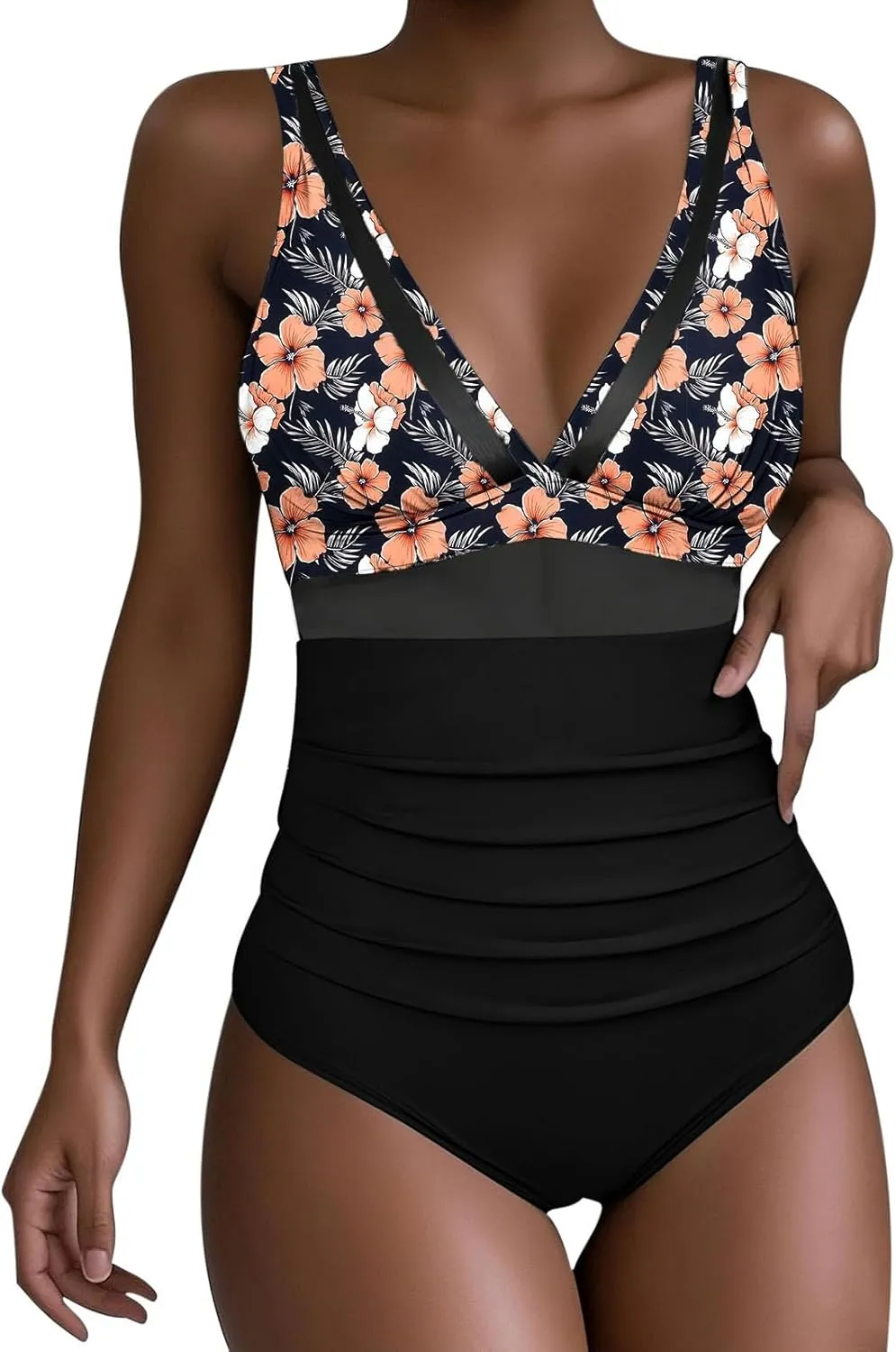 Women Vintage Swimwear Floral Printed Tummy Control One Piece Swimsuit Ruched High Waisted Bathing Suits 2025 Summer