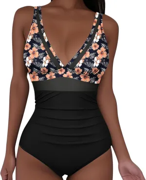 Women Vintage Swimwear Floral Printed Tummy Control One Piece Swimsuit Ruched High Waisted Bathing Suits 2025 Summer