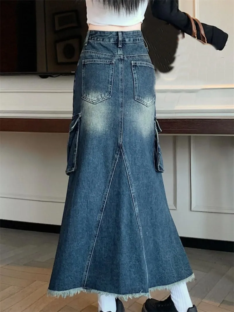Women's A-Line Denim Skirt Harajuku Vintage Y2k Long Cowboy Skirts