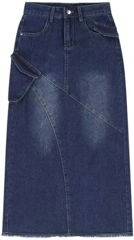 Women's A-Line Denim Skirt Vintage Y2k Harajuku Jean Long Skirts