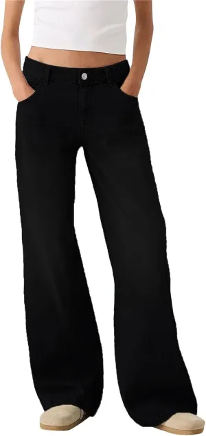 Womens Baggy Wide Leg Jeans High Waisted Boyfriend Loose Fit Bell Bottom Stretchy Denim Pants with Pockets