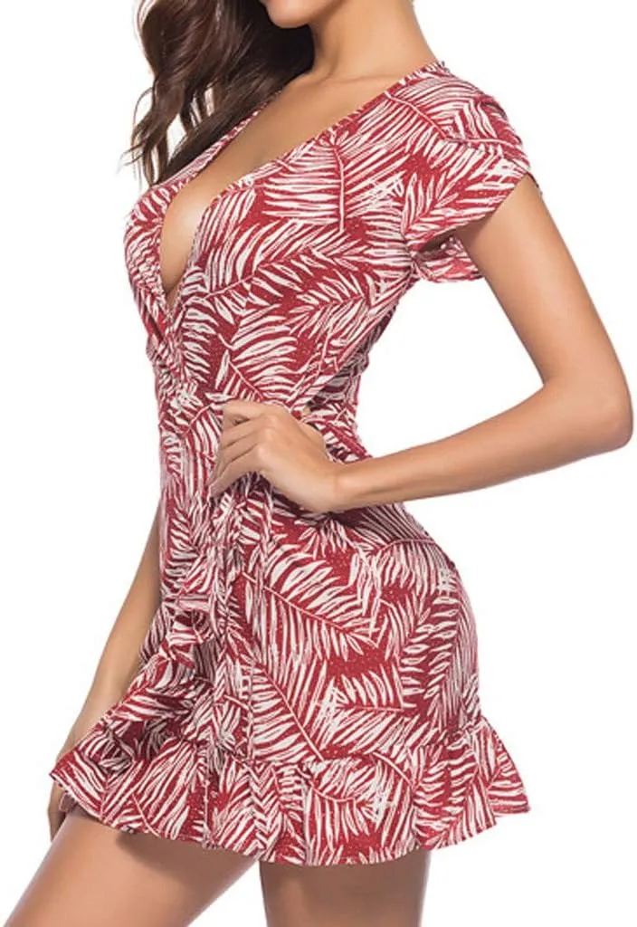 Women's Boho Floral Dress, Vintage Print Party Evening Beach Short Mini Sundress Ankle-Length