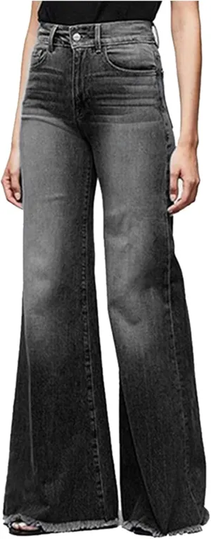 Women's Bootcut Denim Jeans High Rise Stretch Juniors Curve Jeggings Tummy Control Flare Jeans with Frayed Hems