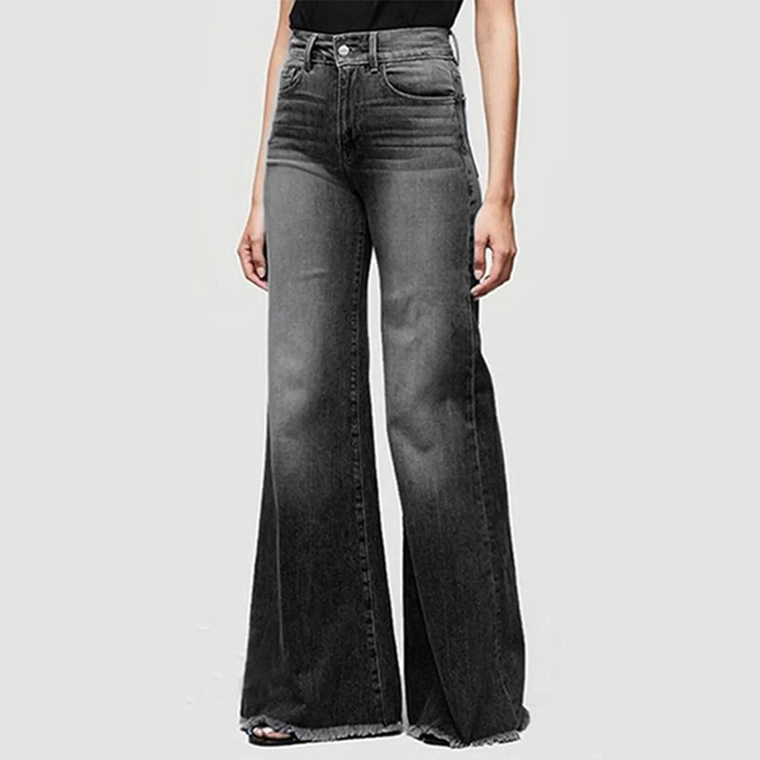 Women's Bootcut Denim Jeans High Rise Stretch Juniors Curve Jeggings Tummy Control Flare Jeans with Frayed Hems