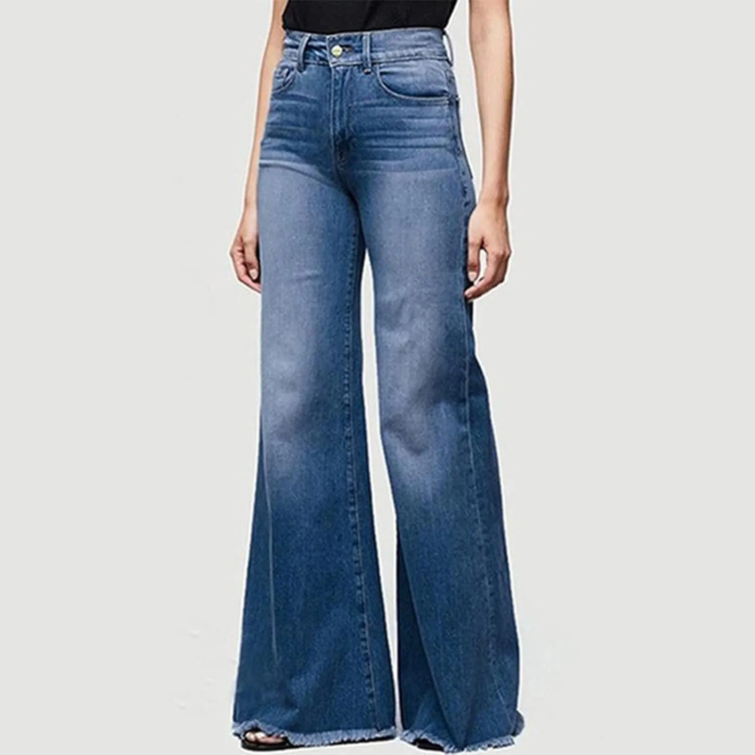 Women's Bootcut Denim Jeans High Rise Stretch Juniors Curve Jeggings Tummy Control Flare Jeans with Frayed Hems