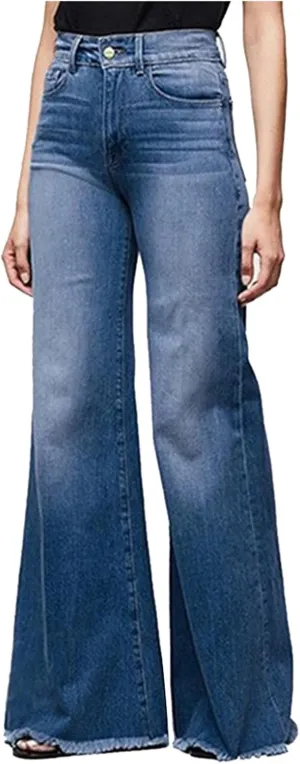Women's Bootcut Denim Jeans High Rise Stretch Juniors Curve Jeggings Tummy Control Flare Jeans with Frayed Hems