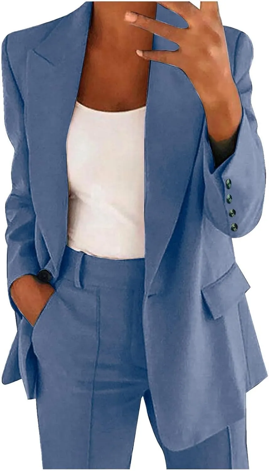 Women's Business Blazer 2 Piece Set Trendy Office Work Cardigan Outfits Casual Solid Color Coat&Pants Dressy Outfits
