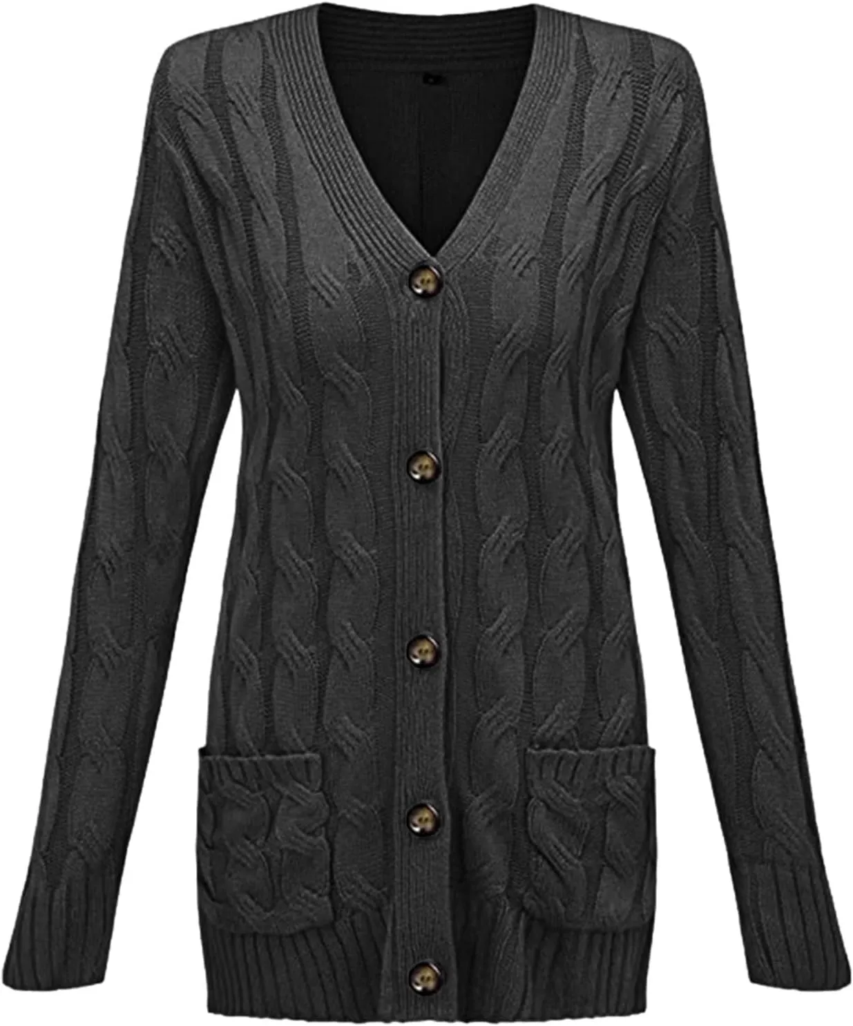 Womens Button Down Cable Knit Cardigan Sweater Trendy Oversize Baggy Medium Length Outerwear Open Front Casual Jacket