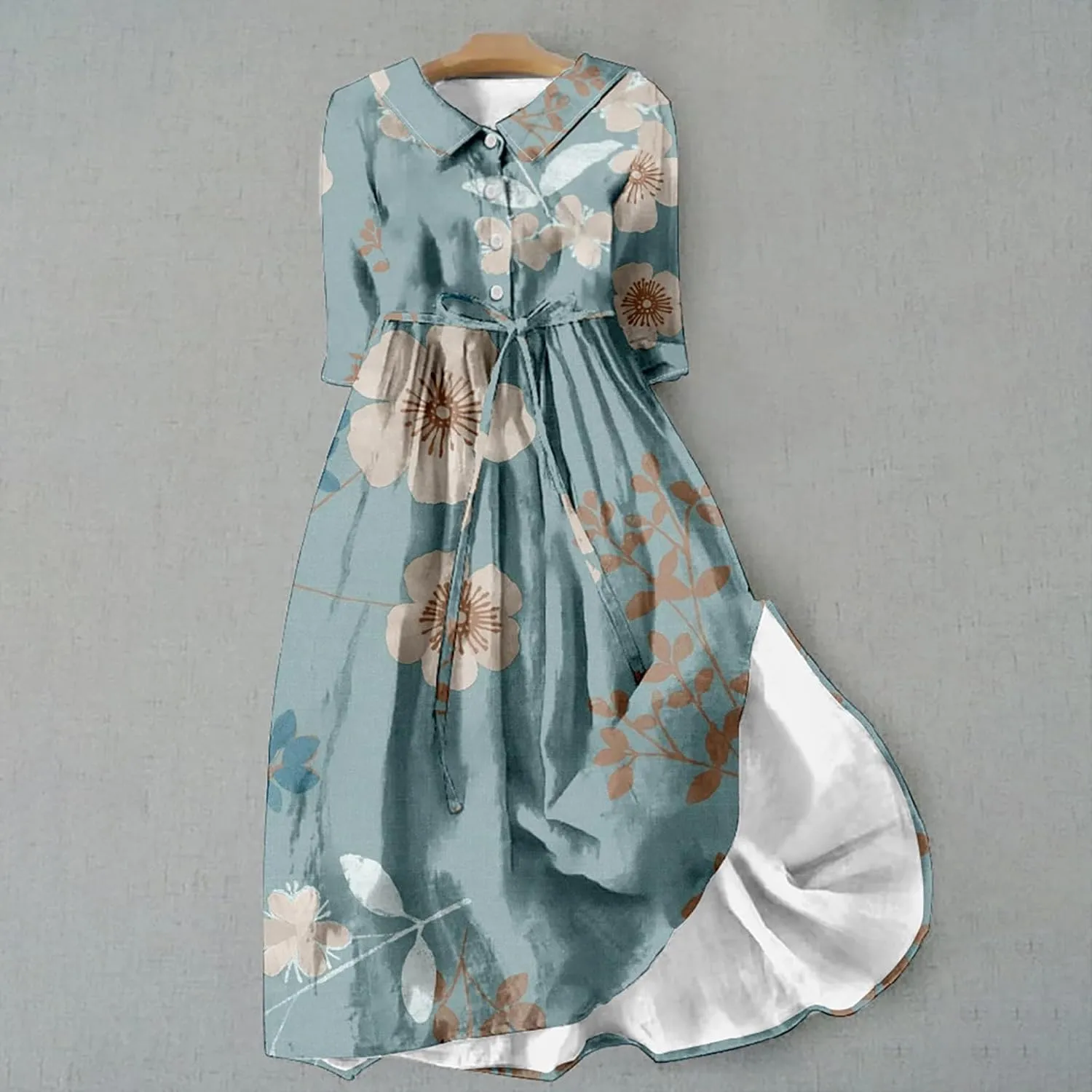 Womens Button Down Dress Floral Boho Short Sleeve Dresses Fashion Korean Style Plus Size Midi Dress