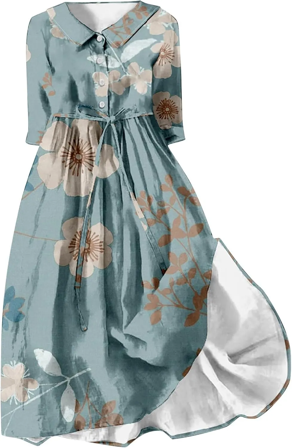 Womens Button Down Dress Floral Boho Short Sleeve Dresses Fashion Korean Style Plus Size Midi Dress