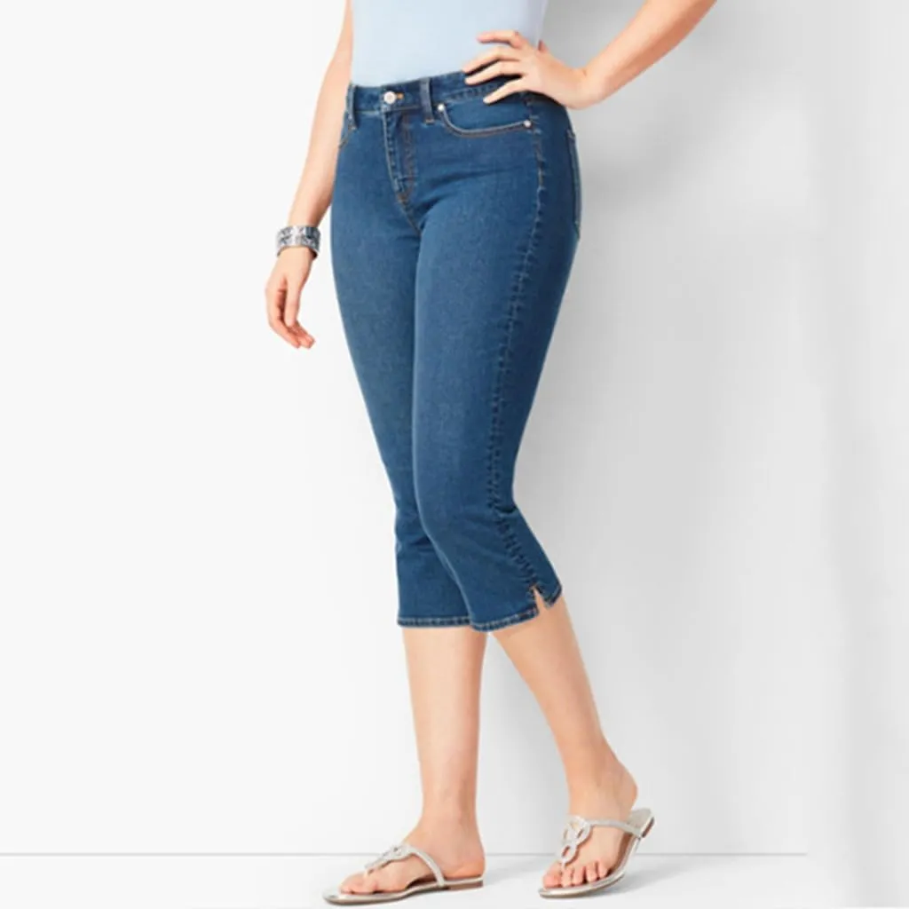 Women's Capri Jeans Casual Summer Skinny Denim Pants High Waist Capris Slim Fit Cropped Jegging Trousers with Pockets