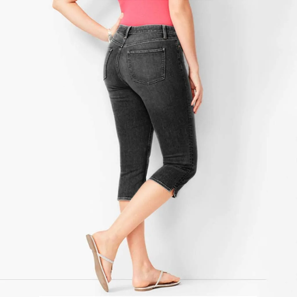 Women's Capri Jeans Casual Summer Skinny Denim Pants High Waist Capris Slim Fit Cropped Jegging Trousers with Pockets
